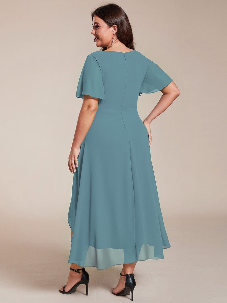 Chiffon Elegance Short Sleeve High-Low Wedding Guest Dress