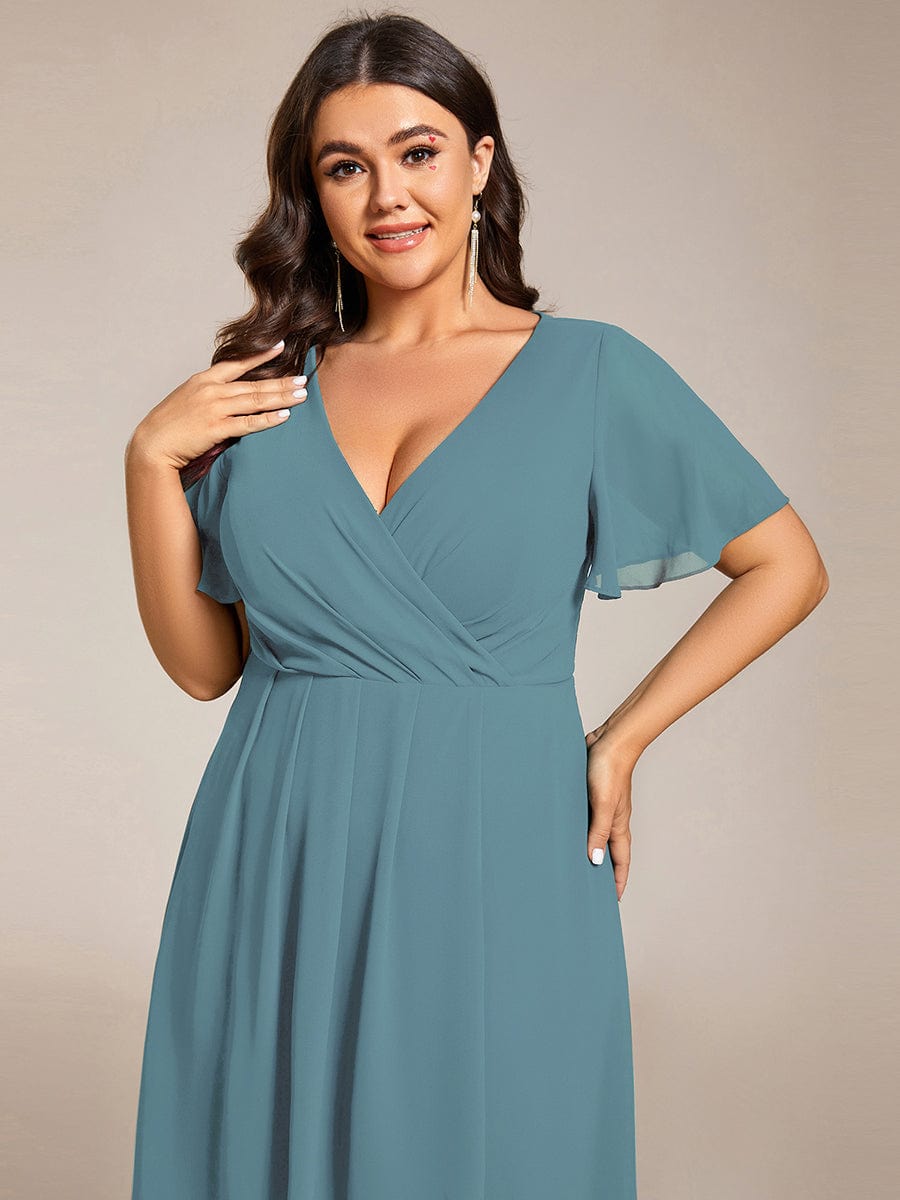 Chiffon Elegance Short Sleeve High-Low Wedding Guest Dress