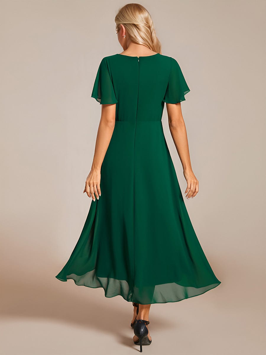 Chiffon Elegance Short Sleeve High-Low Wedding Guest Dress