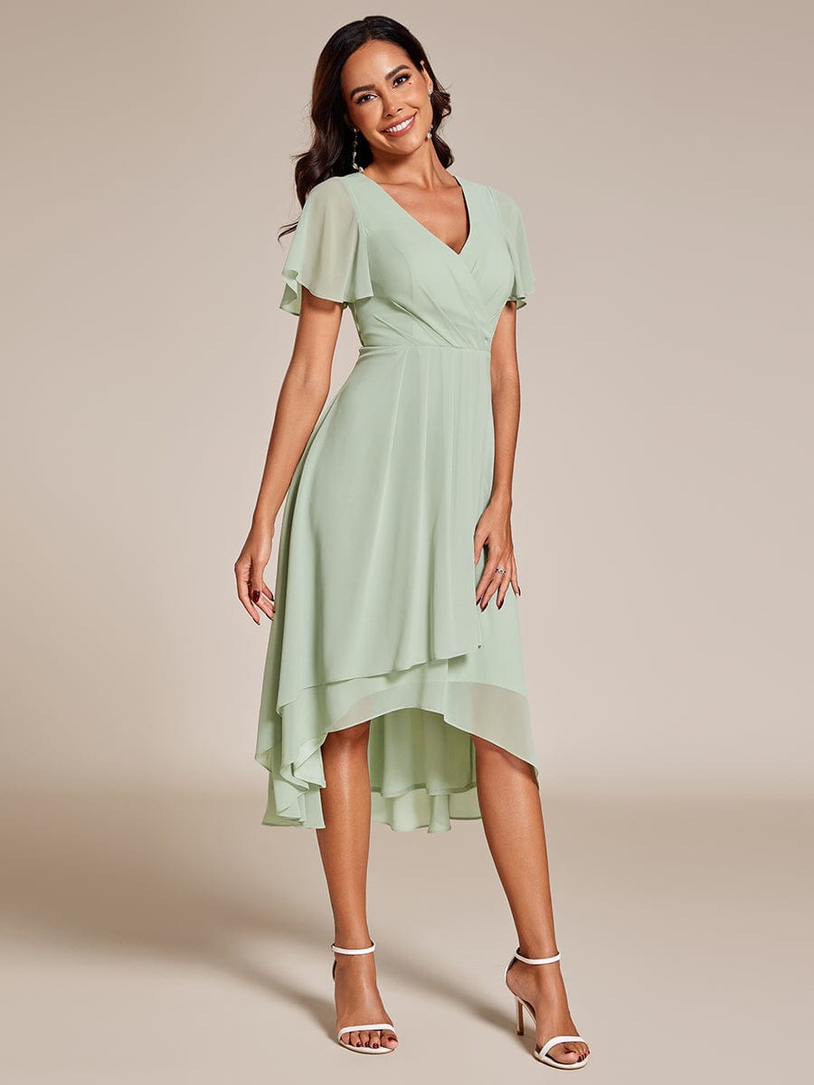 Chiffon Elegance Short Sleeve High-Low Wedding Guest Dress