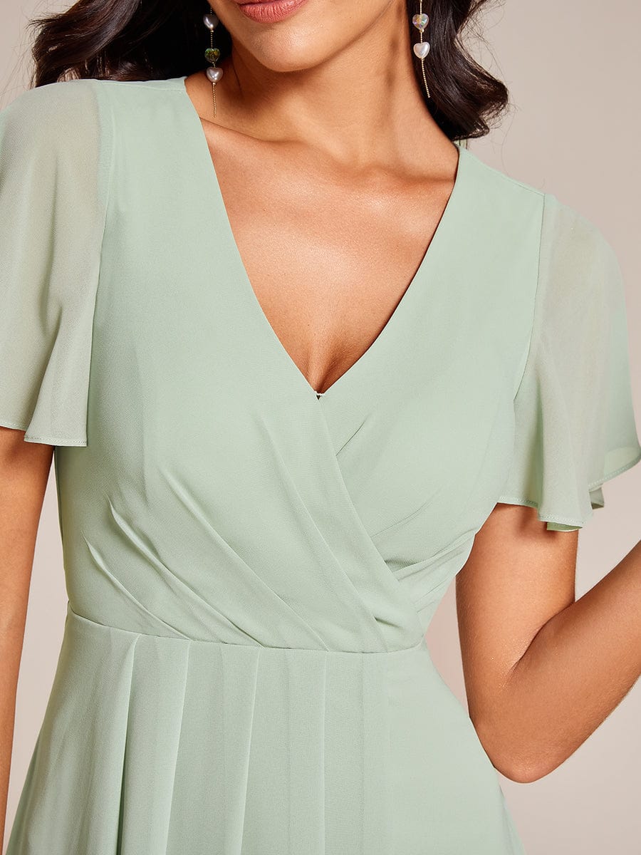 Chiffon Elegance Short Sleeve High-Low Wedding Guest Dress