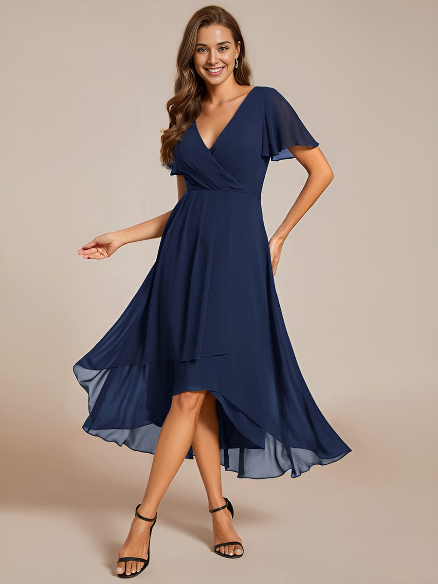 Chiffon Elegance Short Sleeve High-Low Wedding Guest Dress