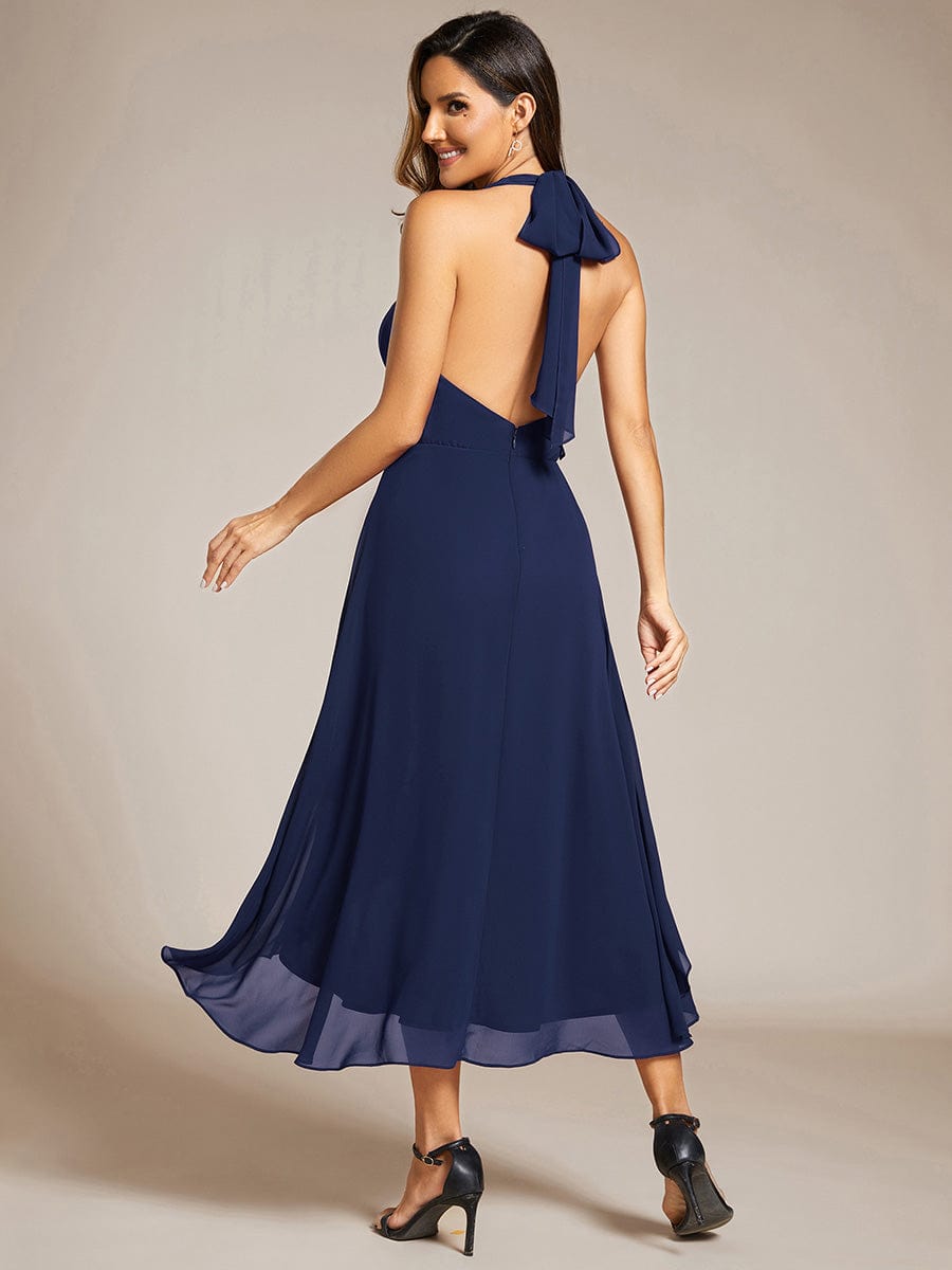 Lace-up Halterneck Backless High Low Chiffon Wedding Guest Dress