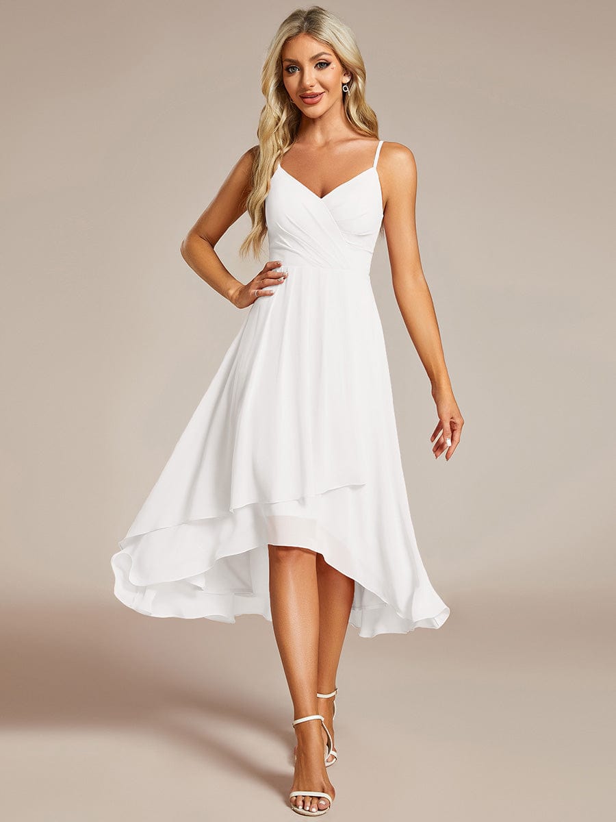 Elegant V-Neck Spaghetti Strap High-Low Chiffon Wedding Guest Dress