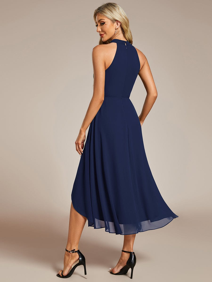 Midi A Line Sleeveless Halter Neck Wedding Guest Dress in Chiffon