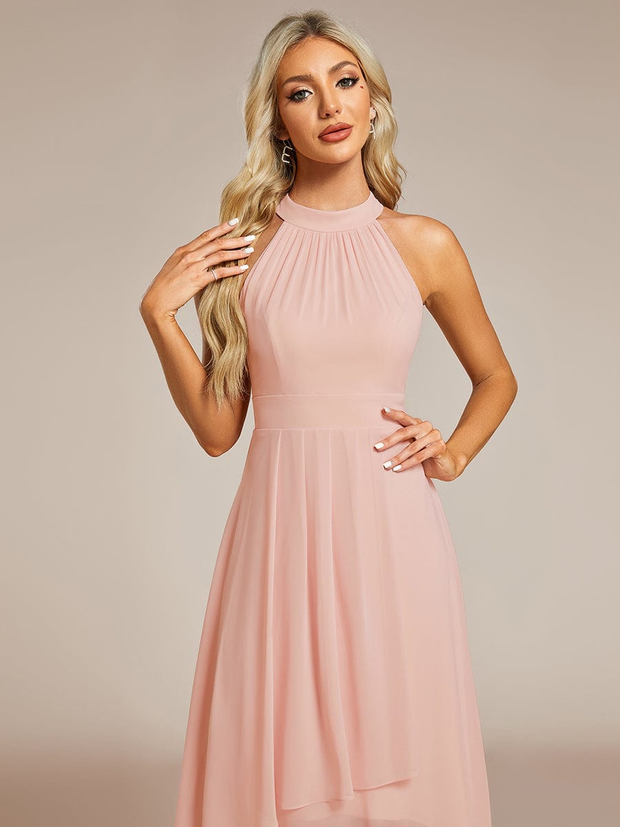 Midi A Line Sleeveless Halter Neck Wedding Guest Dress in Chiffon