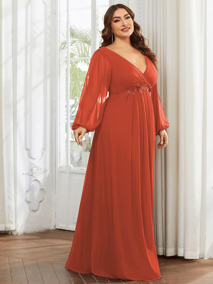 Plus Size Stylish Chiffon Evening Dresses with Long Lantern Sleeves