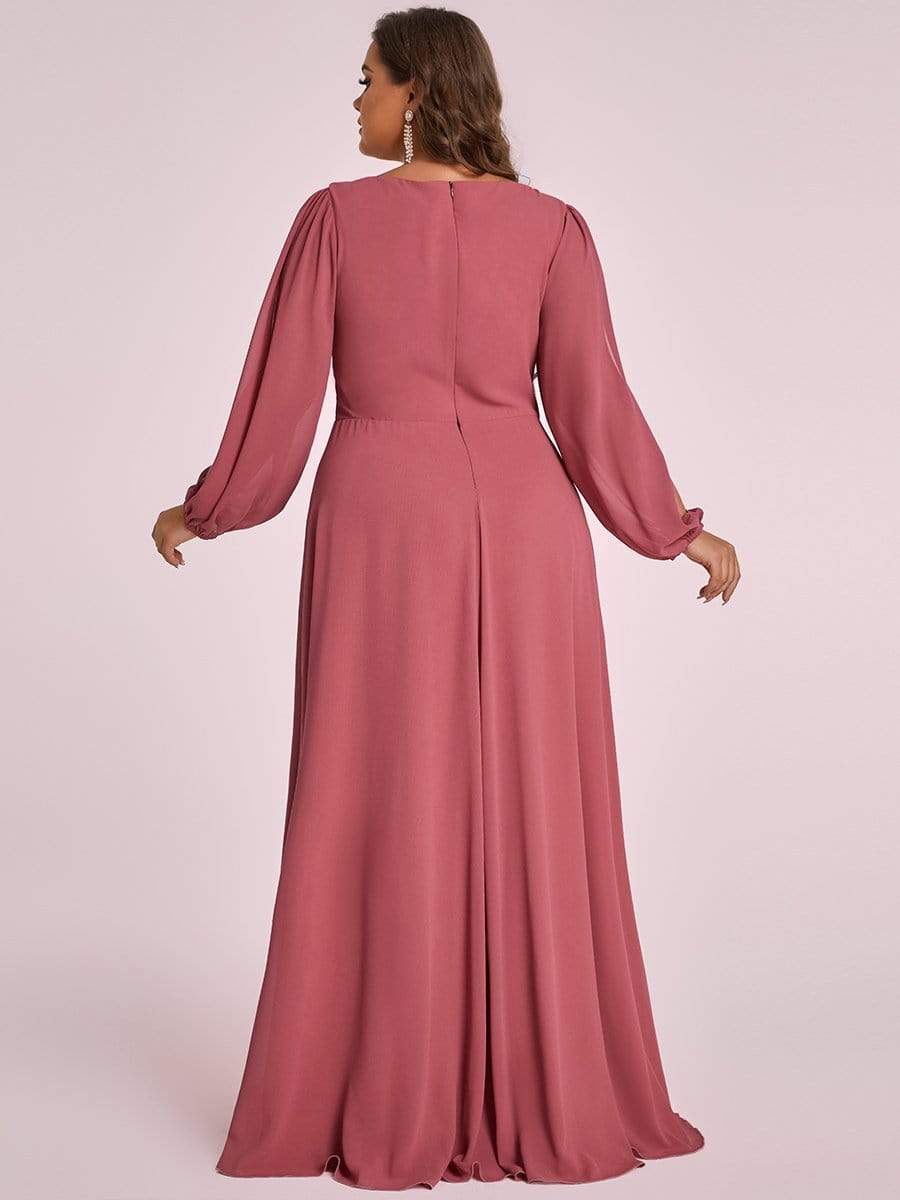 Lantern Long Slit Sleeve Deep V Applique Maxi Evening Dress