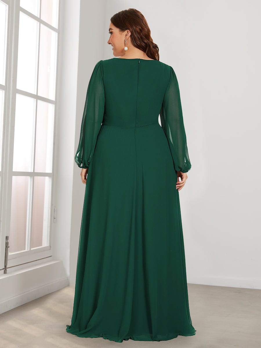 Plus Size Stylish Chiffon Evening Dresses with Long Lantern Sleeves