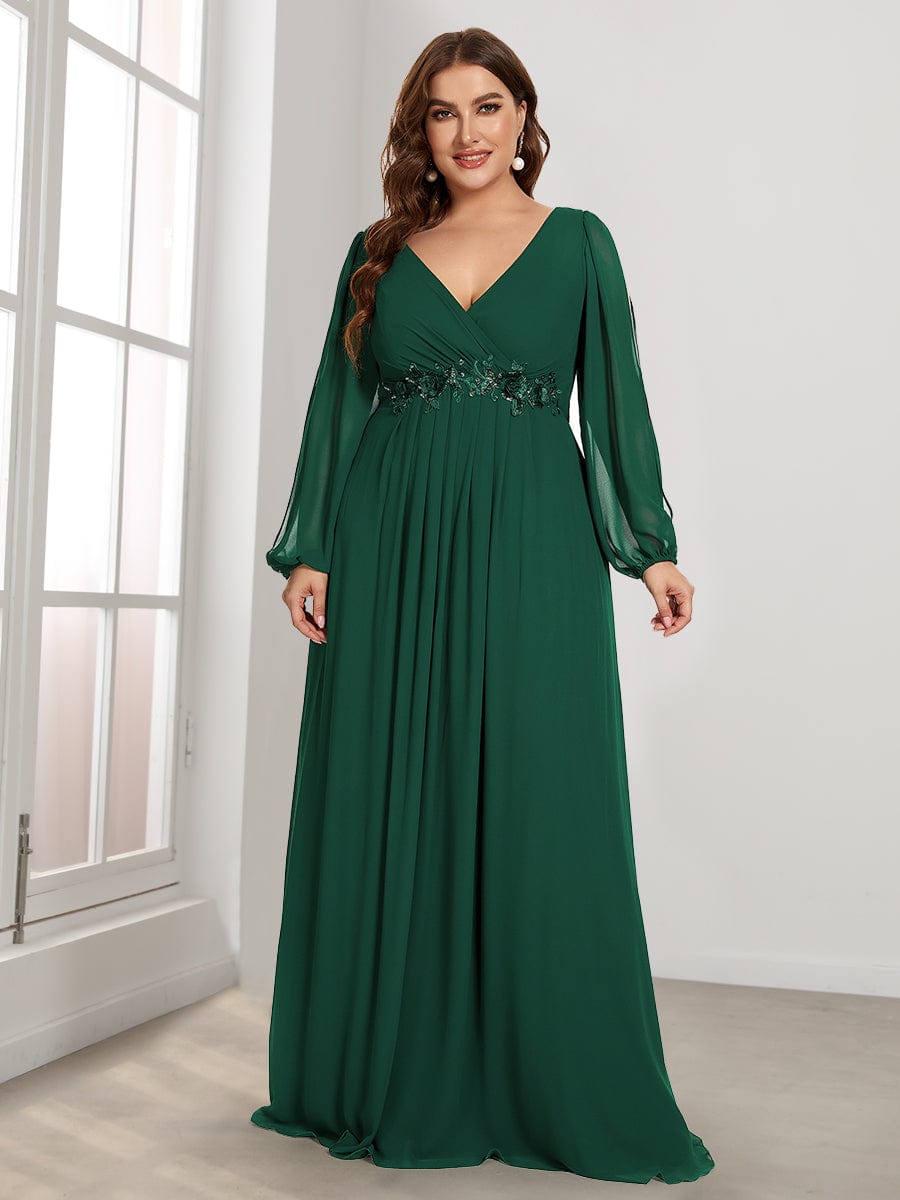 Plus Size Stylish Chiffon Evening Dresses with Long Lantern Sleeves