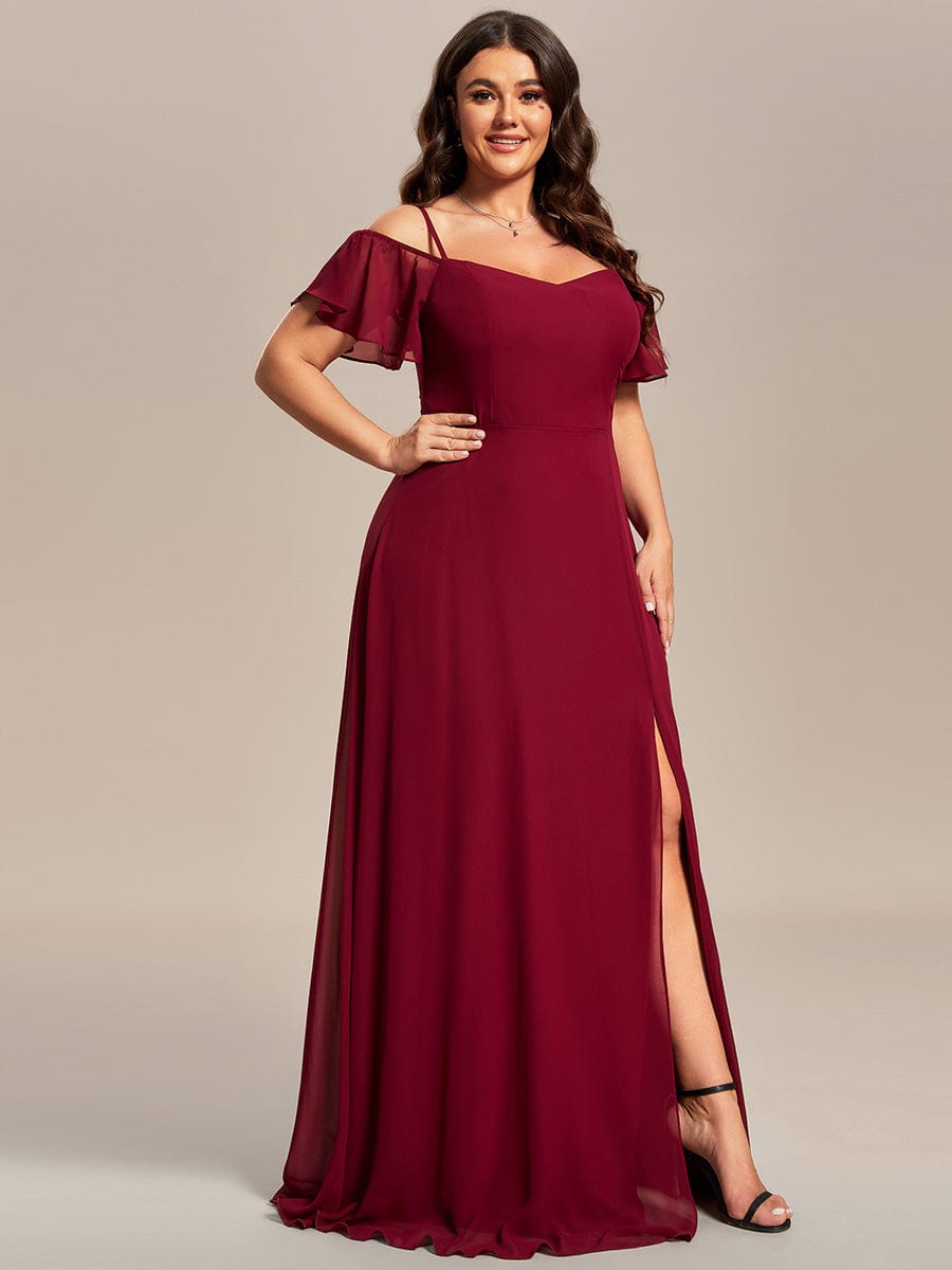 Stylish Cold-Shoulder Floor Length Bridesmaid Dress with Side Slit