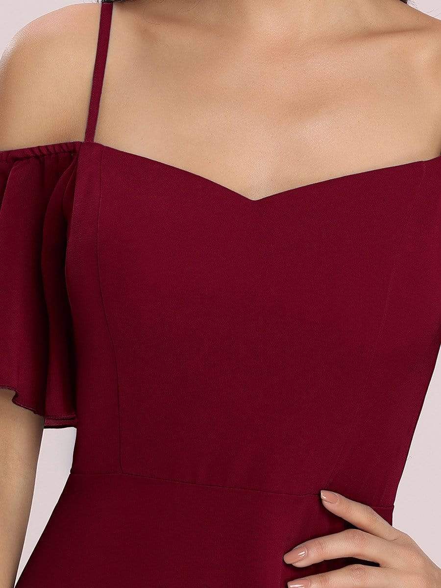 Stylish Cold-Shoulder Floor Length Bridesmaid Dress with Side Slit