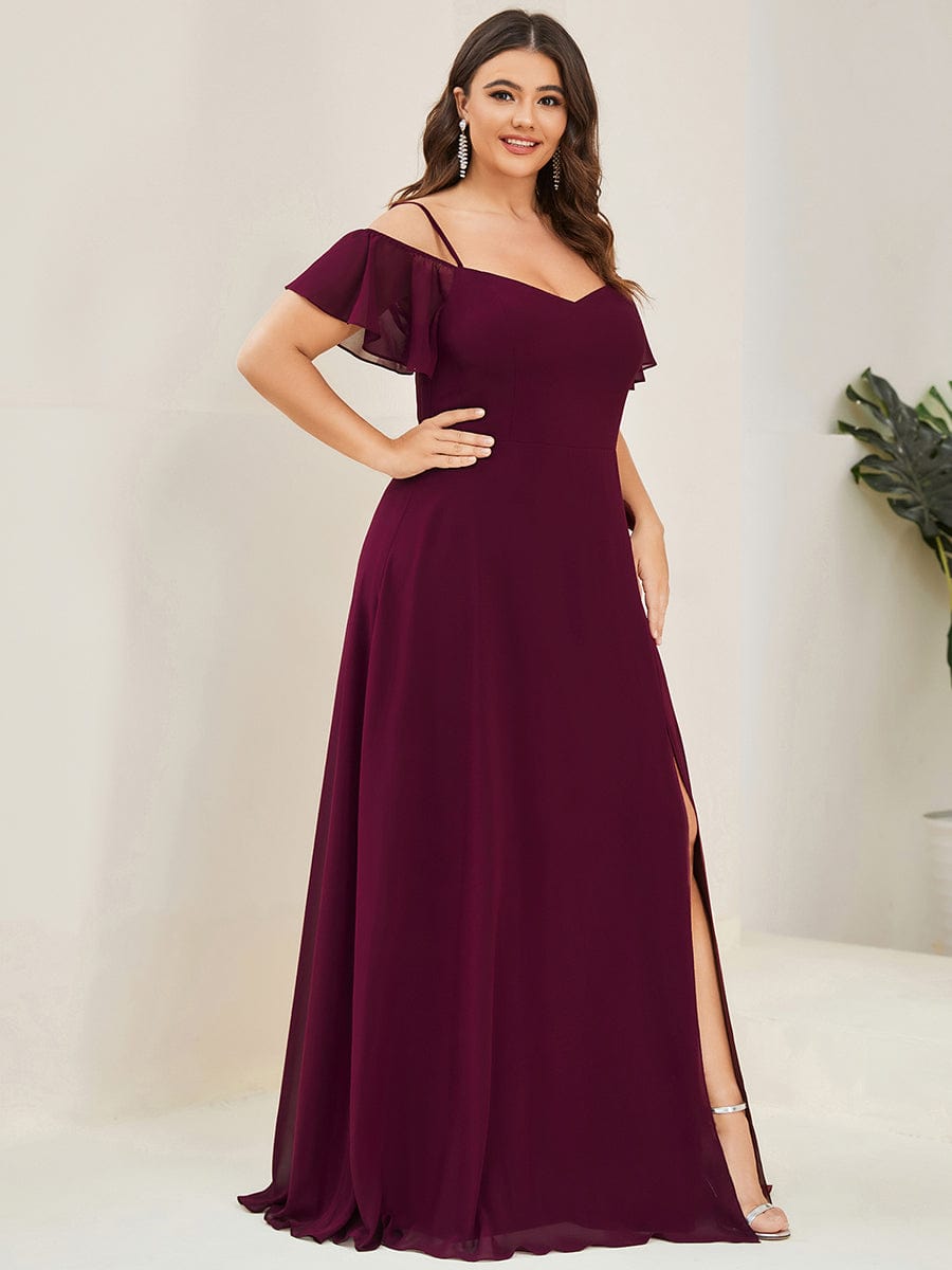 Stylish Cold-Shoulder Floor Length Bridesmaid Dress with Side Slit