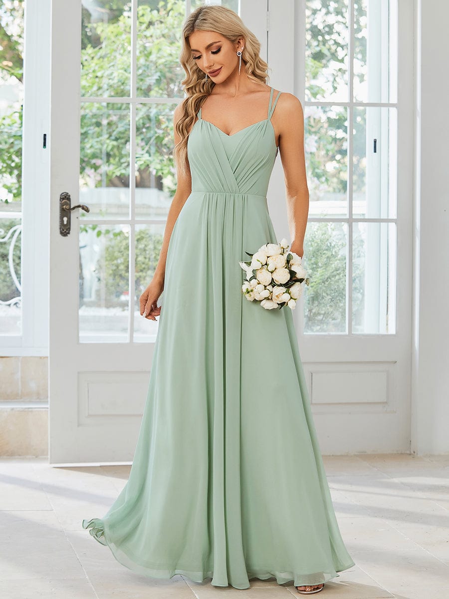 Custom Size Chiffon and Lace Open Back Bridesmaid Dress with Spaghetti Straps