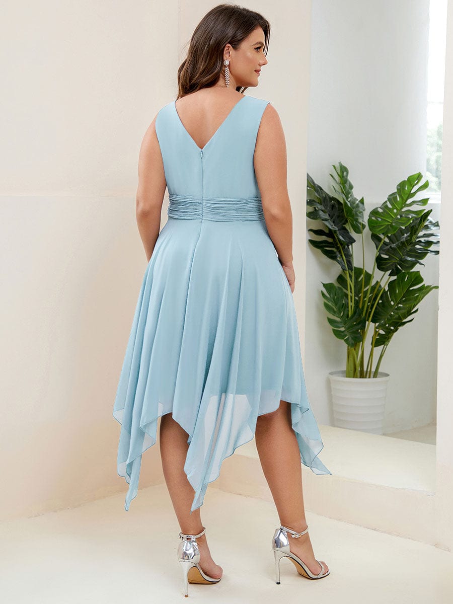 Plus Size Knee Length Asymmetrical Hem Chiffon Bridesmaid Dress