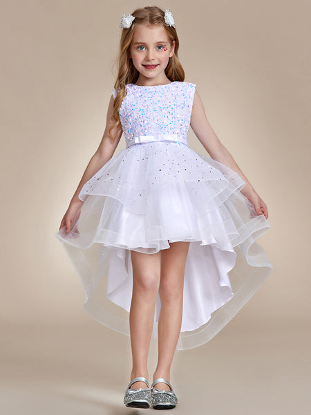 Glitter High Low A-Line Sleeveless Multi-Layered Tulle Flower Girl Dress