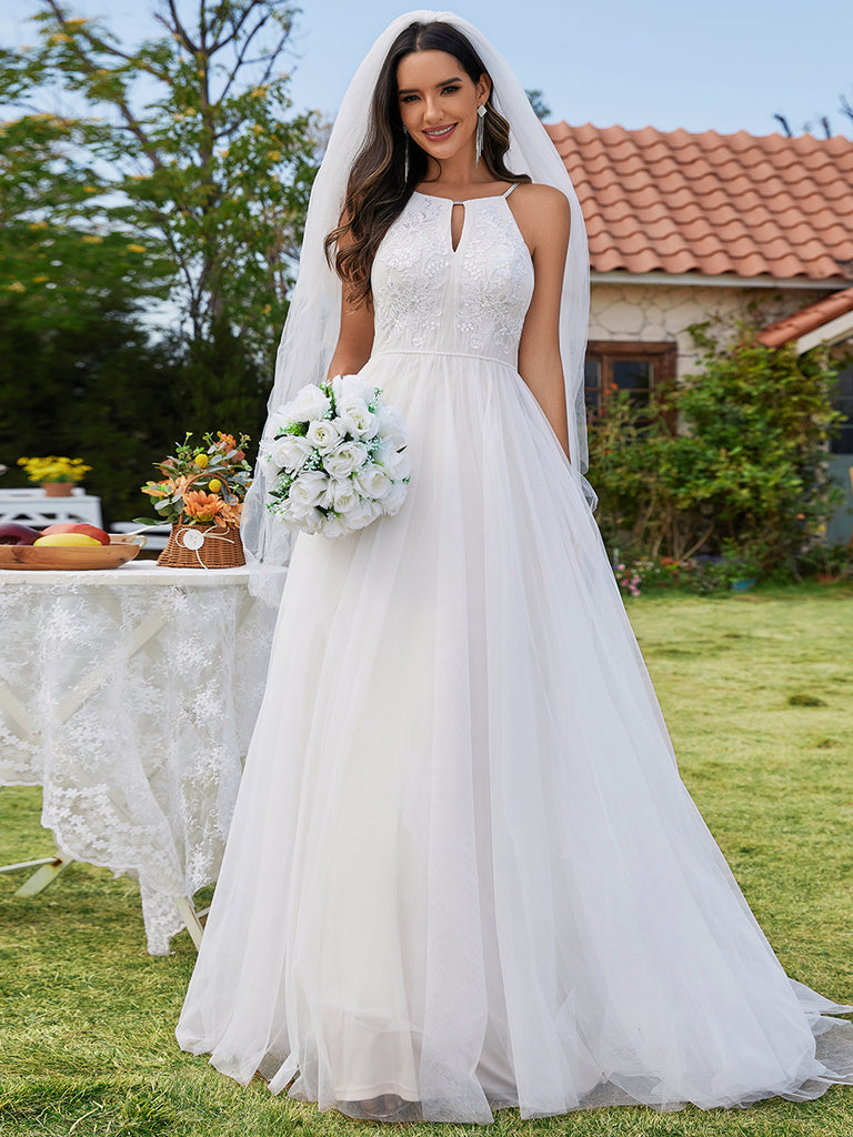 Halter Neck A-Line Tulle Wedding Dress