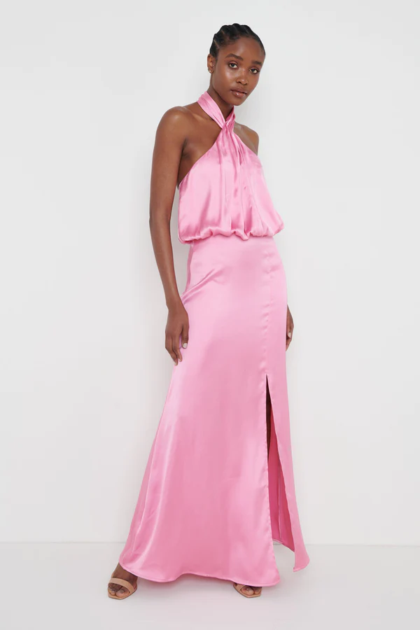 Halter Neck Pink Maxi Dress