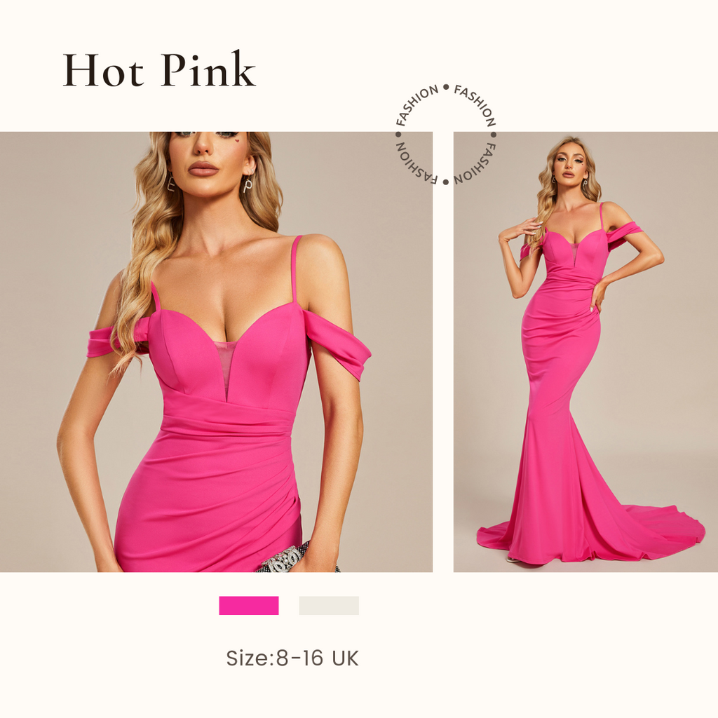 Hot Pink Simple Off-the-shoulder Wedding Dress