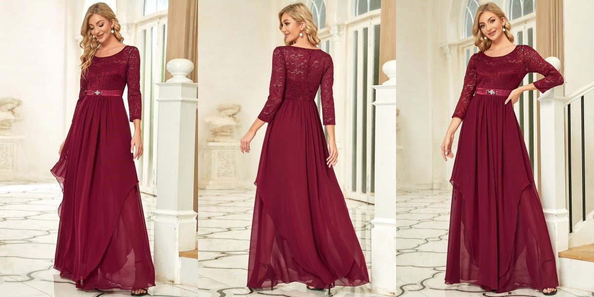Lace 34 Sleeve Floor Length Mother of the Bride Dresses