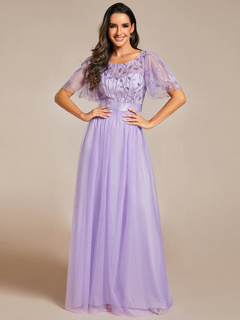 Leaf Design Tulle Bridesmaid Dress in Lavender