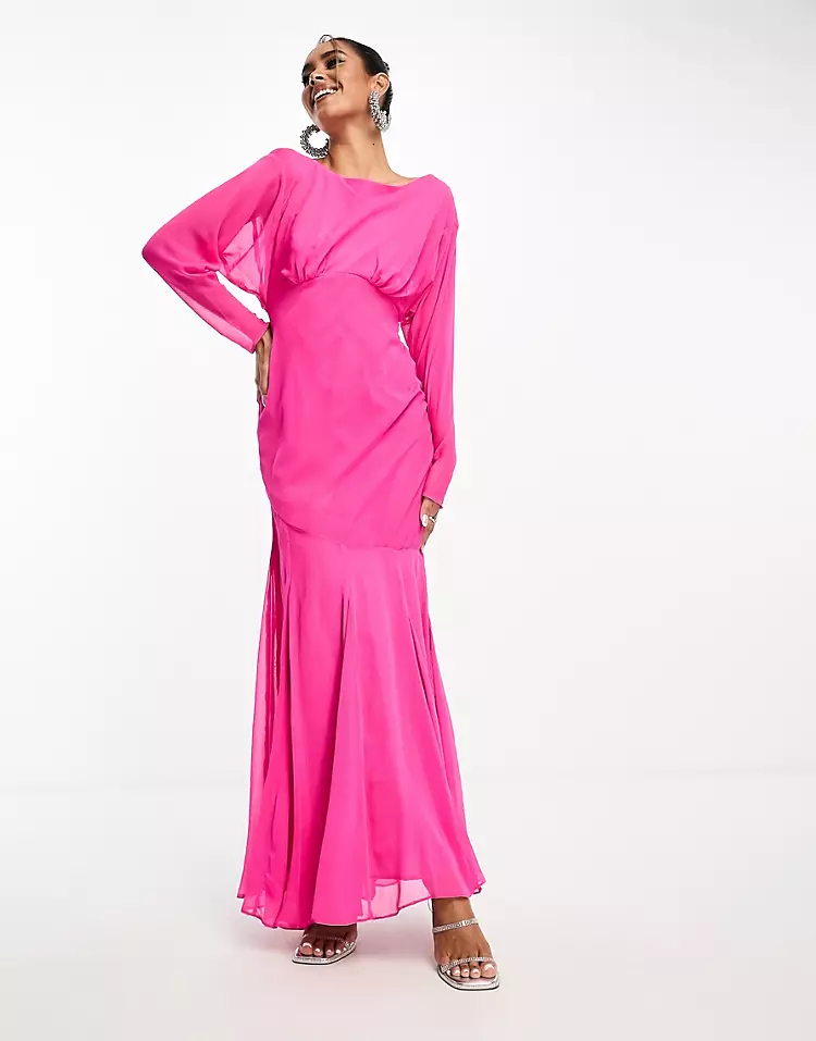 Long Sleeve Pink Fishtail Dress