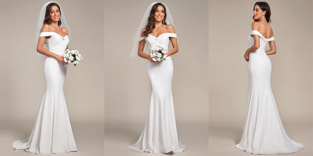 Plain Solid Color Off Shoulder Mermaid Wedding Dress