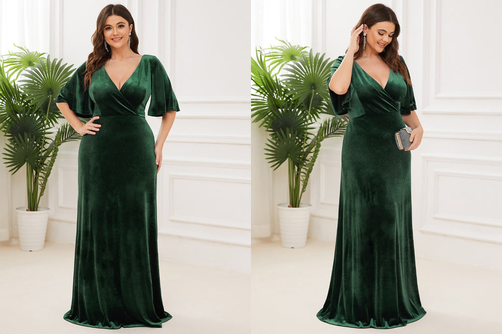 Plus Size Velvet Maxi Evening Dress