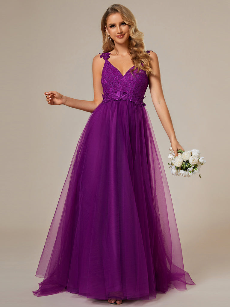 Purple Lace Bodice Tulle Wedding Dress
