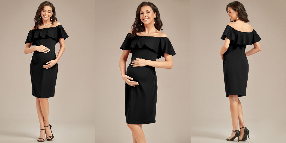 Ruffle Off-The-Shoulder Bodycon Midi Maternity Dress