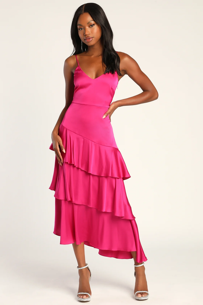 Ruffled Pink Midi Dress