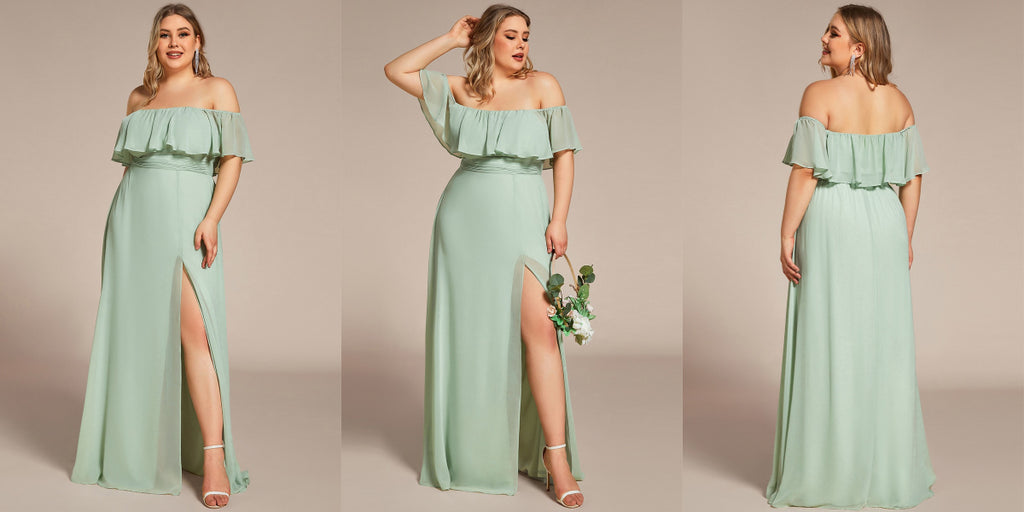 Sage Green Off-the-Shoulder Chiffon Gown