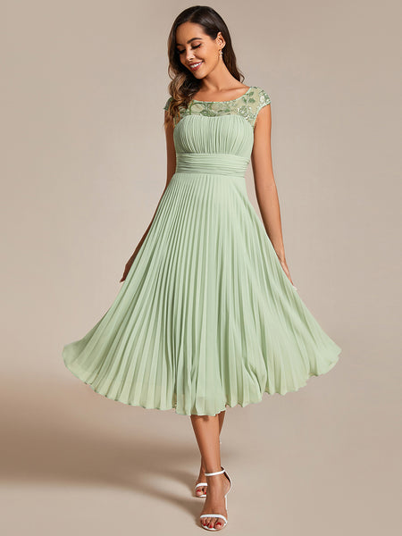 see through cap sleeve pleated dress in sage