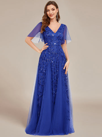 Sequin Tulle Maxi Dress in royal blue