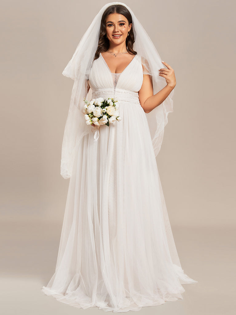 Sleeveless Plus Size Tulle Wedding Dress