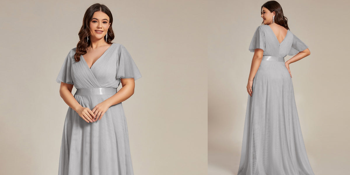 Tulle Floor-Length Bridesmaid Dress in grey