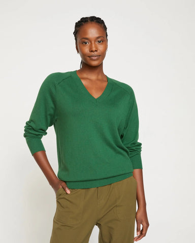 a lightweight V-neck kelly green jumper