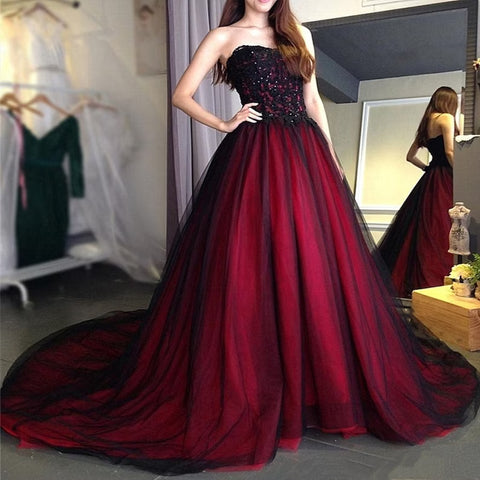 black and red gothic wedding dress