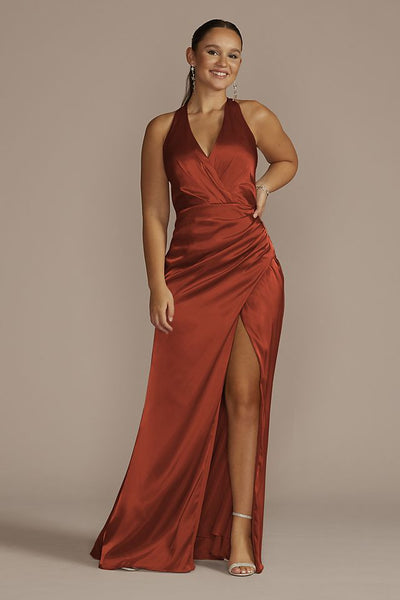 cold shoulder burnt orange bridesmaid dress