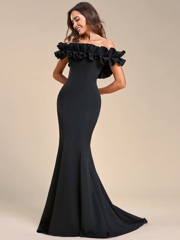 Sweet Ruffled Off Shoulder Mermaid Maxi Evening Dress