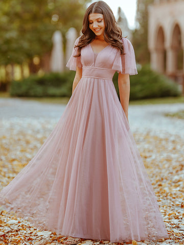 romantic tulle prom dress in pink