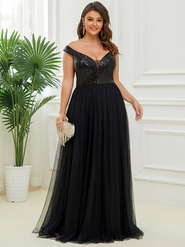 Stunning High Waist Tulle & Sequin Sleevless Evening Dress