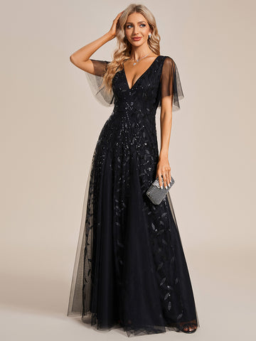 V Neck Evening Dress with Sleeves