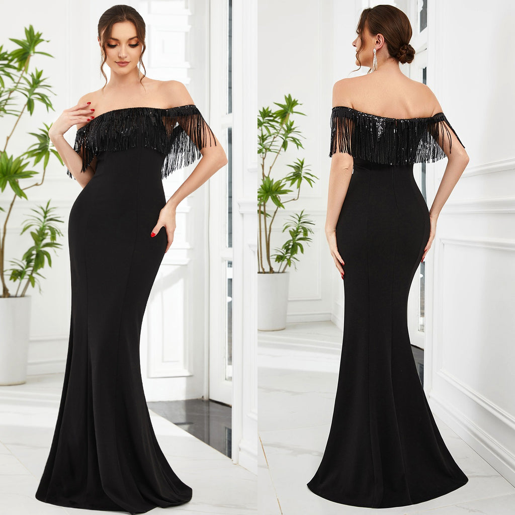 off-the-shoulder prom dress