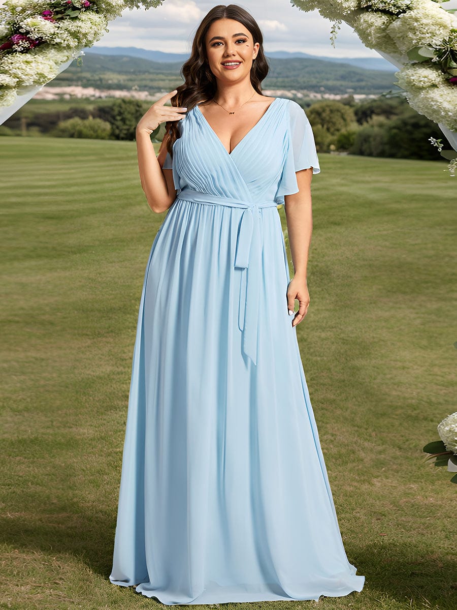 Plus Size V-Neck Floor-Length Chiffon Evening Dress