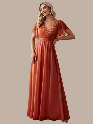 Flutter Sleeve Floor-Length A-Line Chiffon Bridesmaid Dress