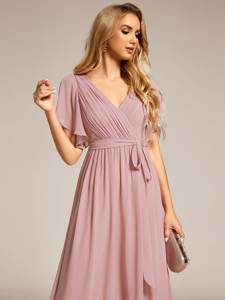 V-Neck Flutter Sleeve Floor-Length A-Line Chiffon Evening Dress