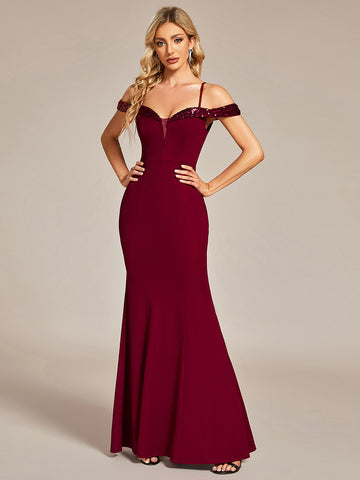 Sequined Long One-Shoulder Evening Dress with Split