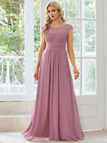 Lace Chiffon Long Bridesmaid Dress with Open Back