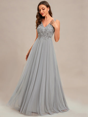 Grey Tulle Prom Dress